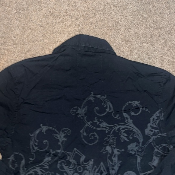 Rebel Spirit Royal Way Of Life Button Up Crown Skull Embroidery Flip Cuff Black - Picture 6 of 8